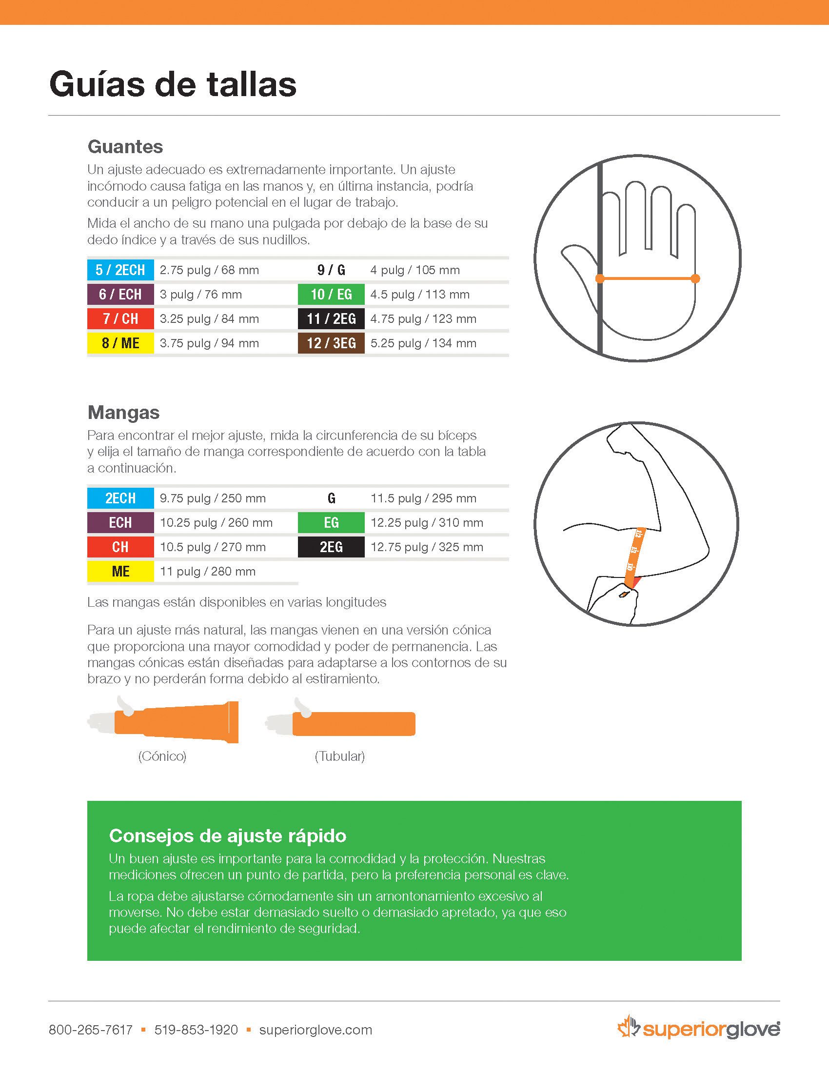 Guantes Guía de tallas - (Español) - Superior Glove